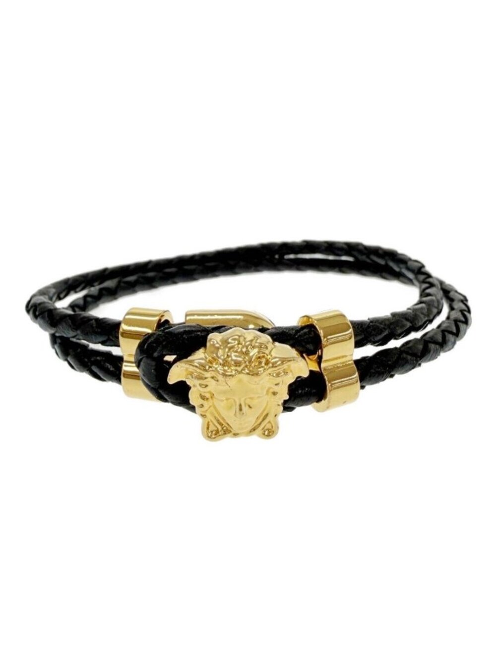 Versace Gianni Leather la Medusa Bracelet Gold Black